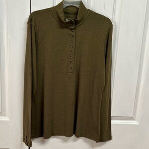 Natural Reflections Olive Night Dark Green Long Sleeve Tee Shirt Size L NWT